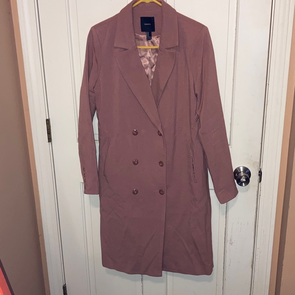 Forever 21 Women's Pink Mauve Double-Breasted Trench Coat Medium